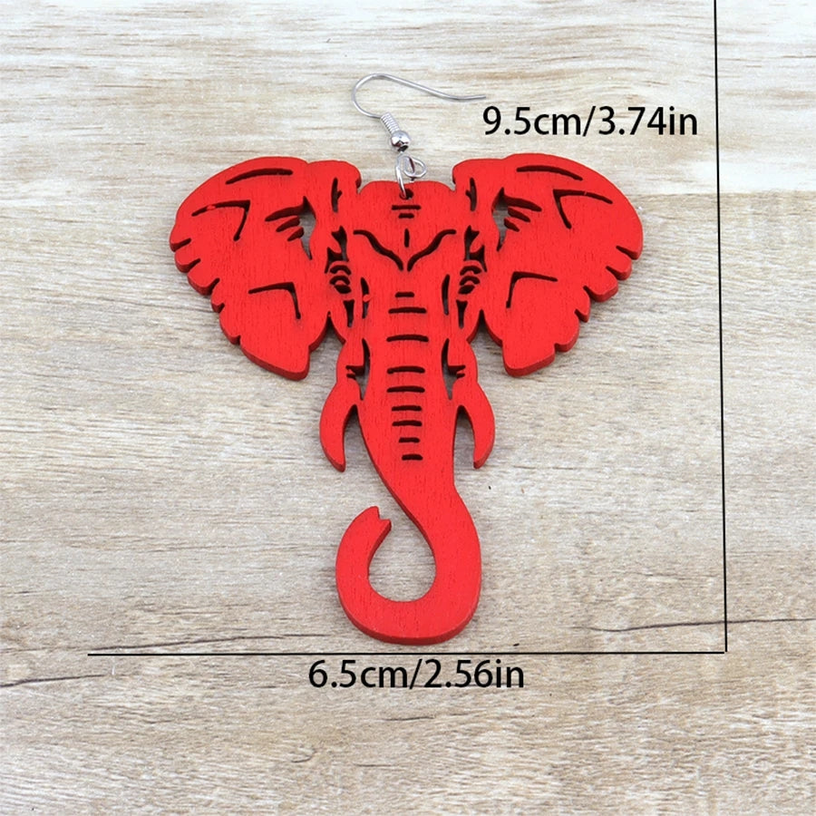 Red Color  Elephant Wood Earrings