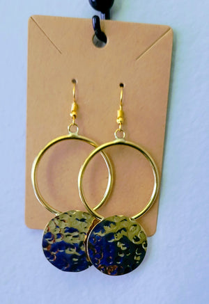 Hammered metal brass Gold dangle Earrings