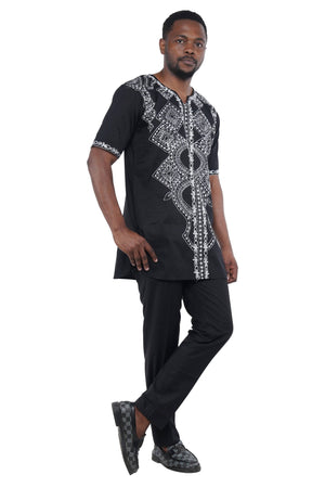 Black and White Embroidered Shirts For Men