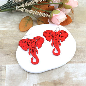 Red Color  Elephant Wood Earrings