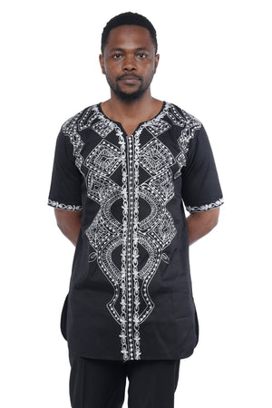 Black and White Embroidered Shirts For Men