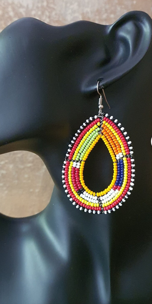 African-Kenya Maasai Handmade Seed Beads multicolored earrings