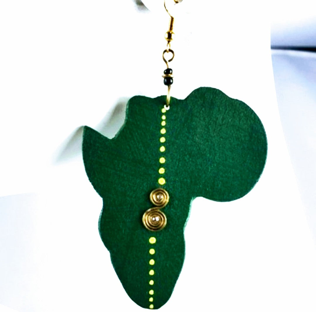 African map Wooden dangledrop Earrings