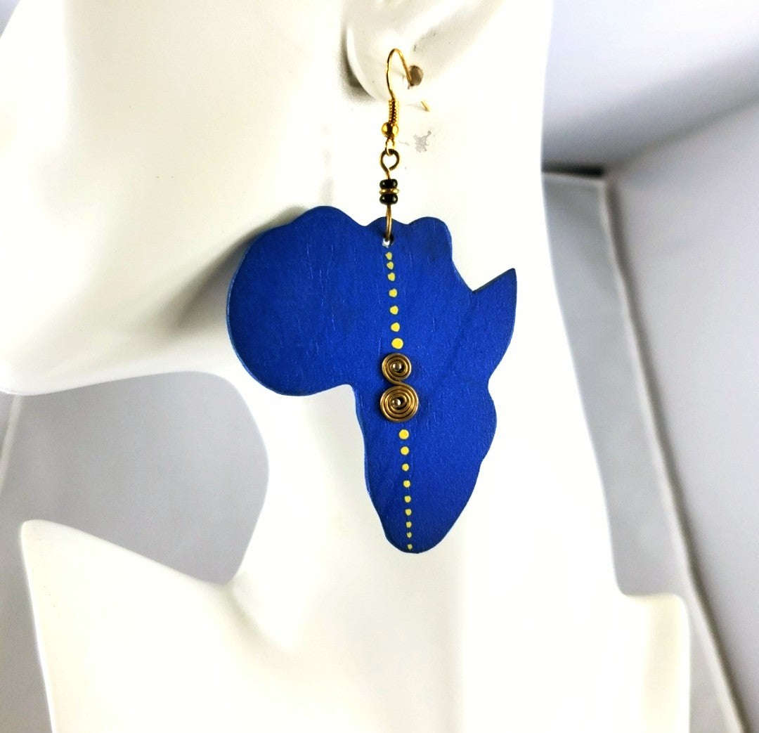 African map Wooden dangledrop Earrings