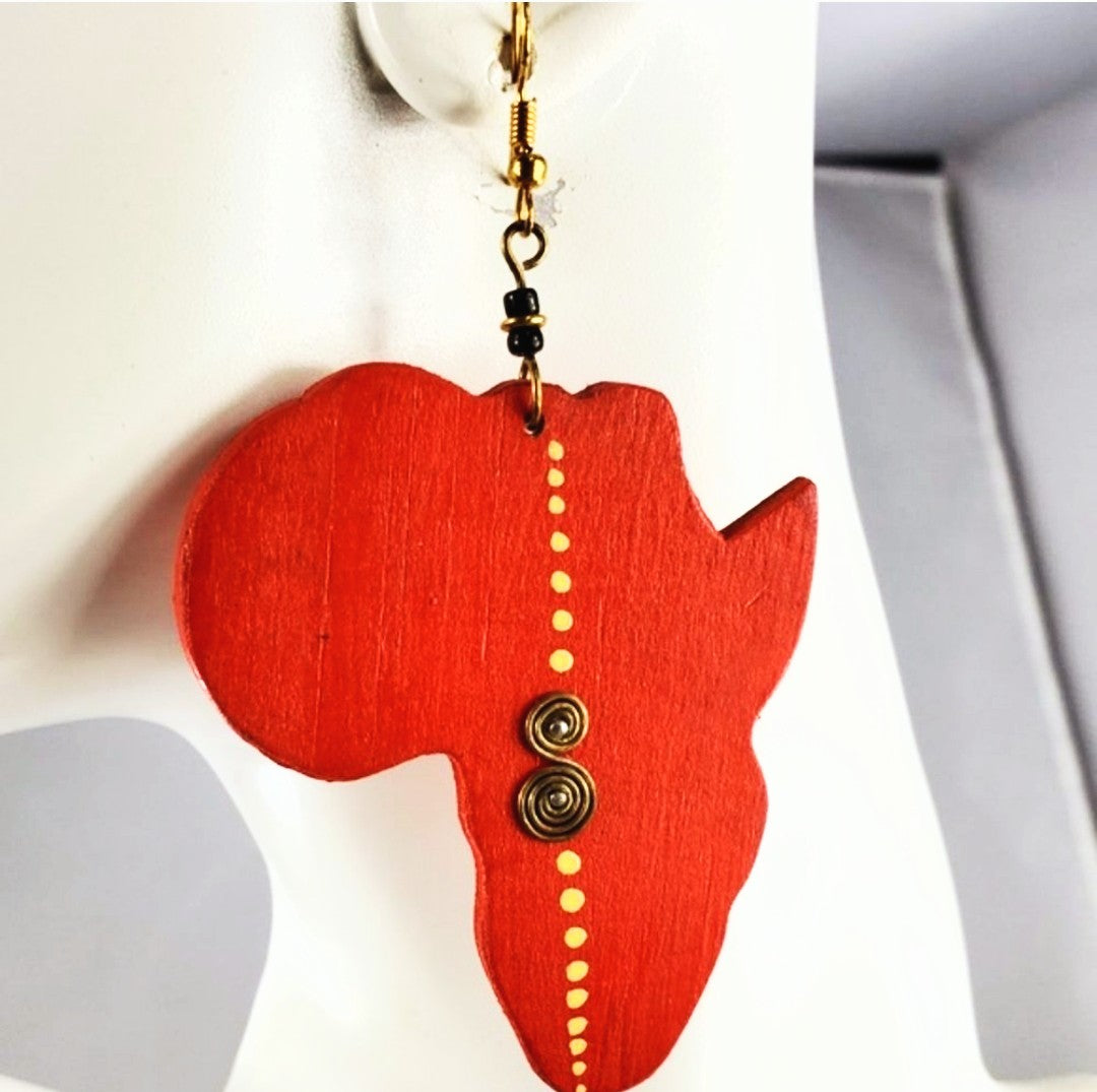 African map Wooden dangledrop Earrings