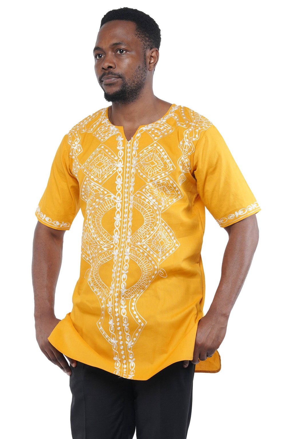 Gold White Embroidered Shirts For Men