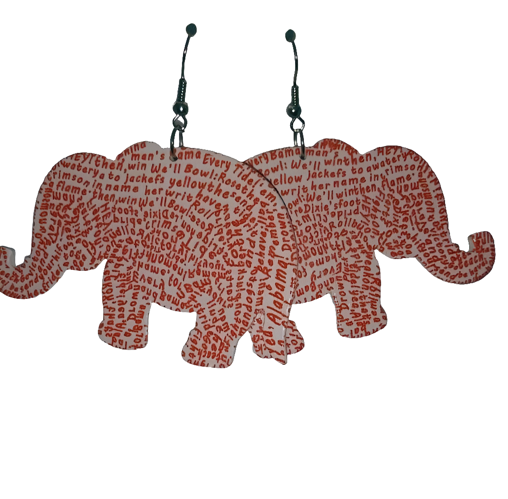 Elephant Wooden dangle hook Earrings-red white multi