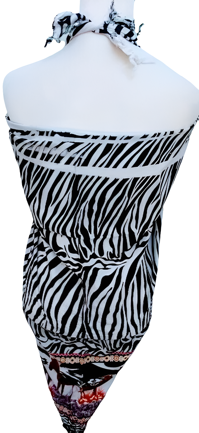 African  Beach sarong Kanga Leso Scarf Cotton Material Zebra multi