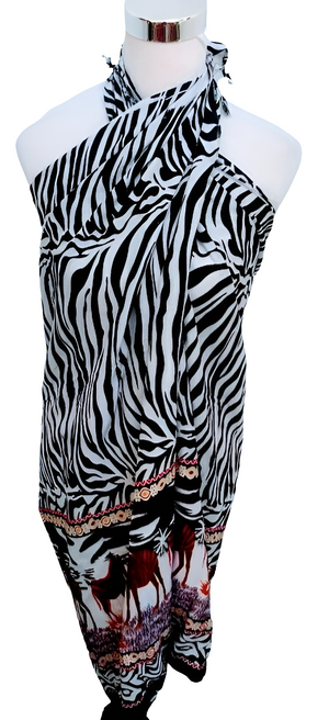 African  Beach sarong Kanga Leso Scarf Cotton Material Zebra multi