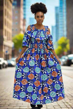 Cold Shoulder African Print Dress