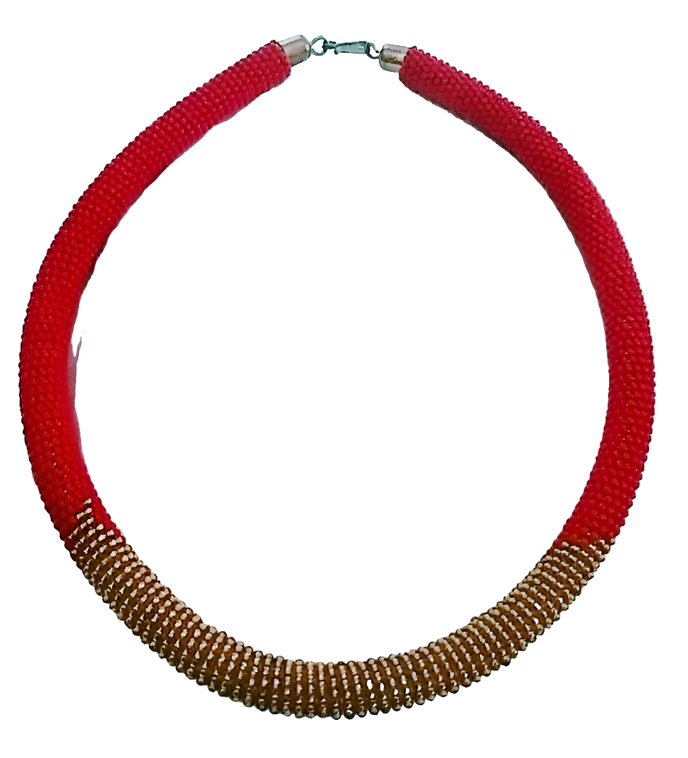 Pendo African Jewelry Rope Beaded necklace-red and other color beads