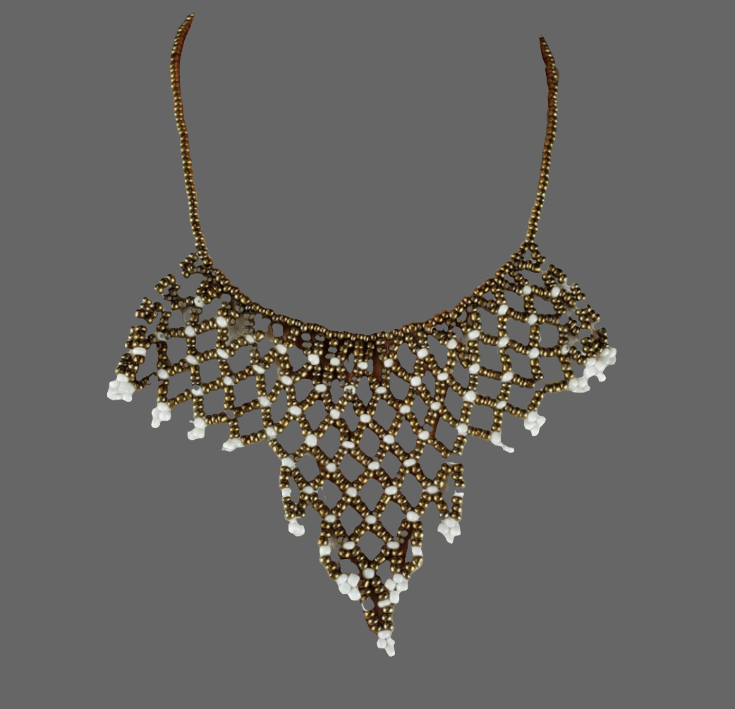 Kwaheri  handmade Gold white beaded necklace