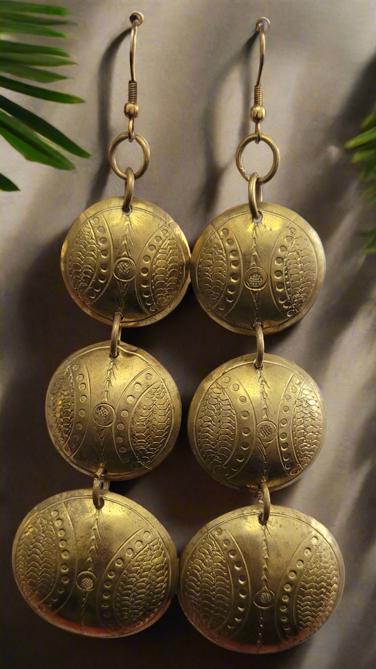 Jema hammered metal brass Gold dangle Earrings