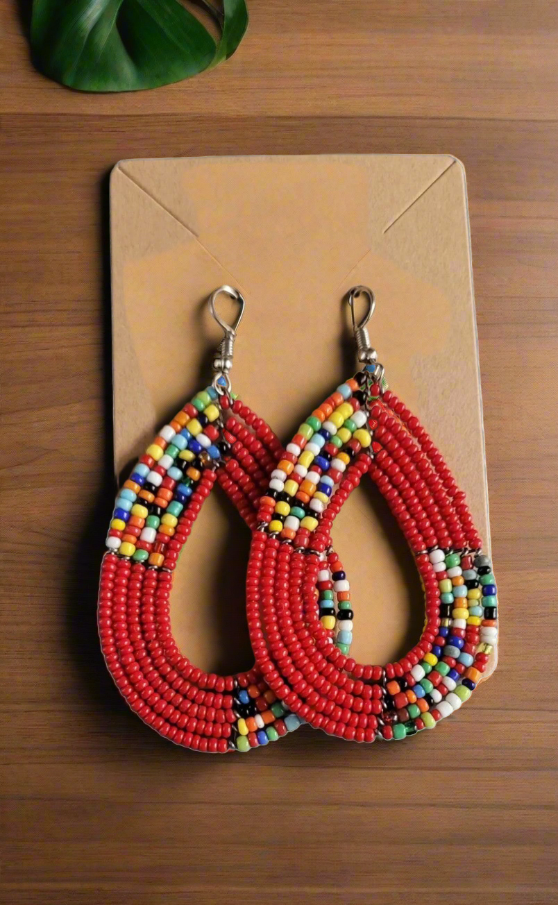 African-Kenya Maasai Handmade Seed Beads multicolored earrings