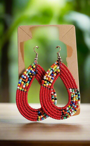 African-Kenya Maasai Handmade Seed Beads multicolored earrings