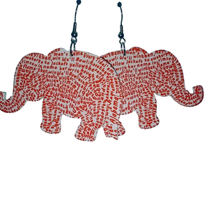 Elephant Wooden dangle hook Earrings-red white multi