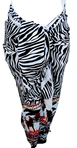 African  Beach sarong Kanga Leso Scarf Cotton Material Zebra multi