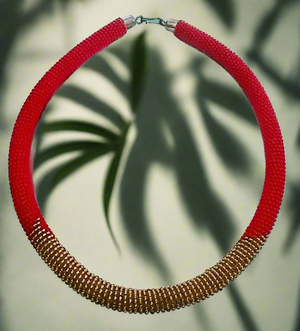 Pendo African Jewelry Rope Beaded necklace-red and other color beads