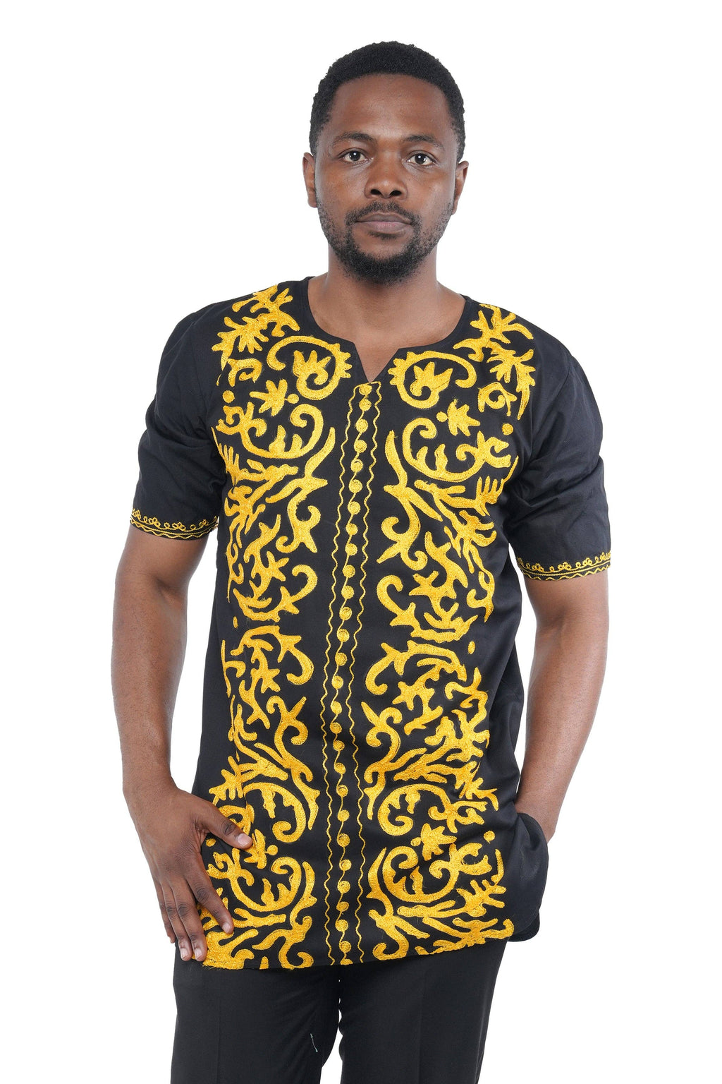 Black and Gold Embroidered Shirts For Men