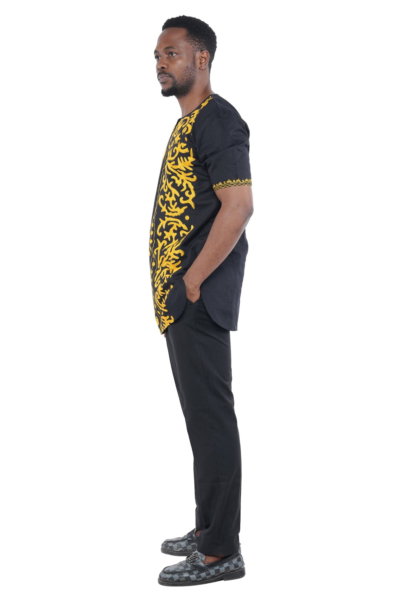 Black and Gold Embroidered Shirts For Men