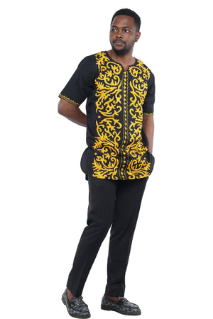 Black and Gold Embroidered Shirts For Men