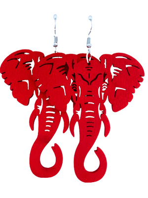 Red Elephant Wooden Dangle hook earrings