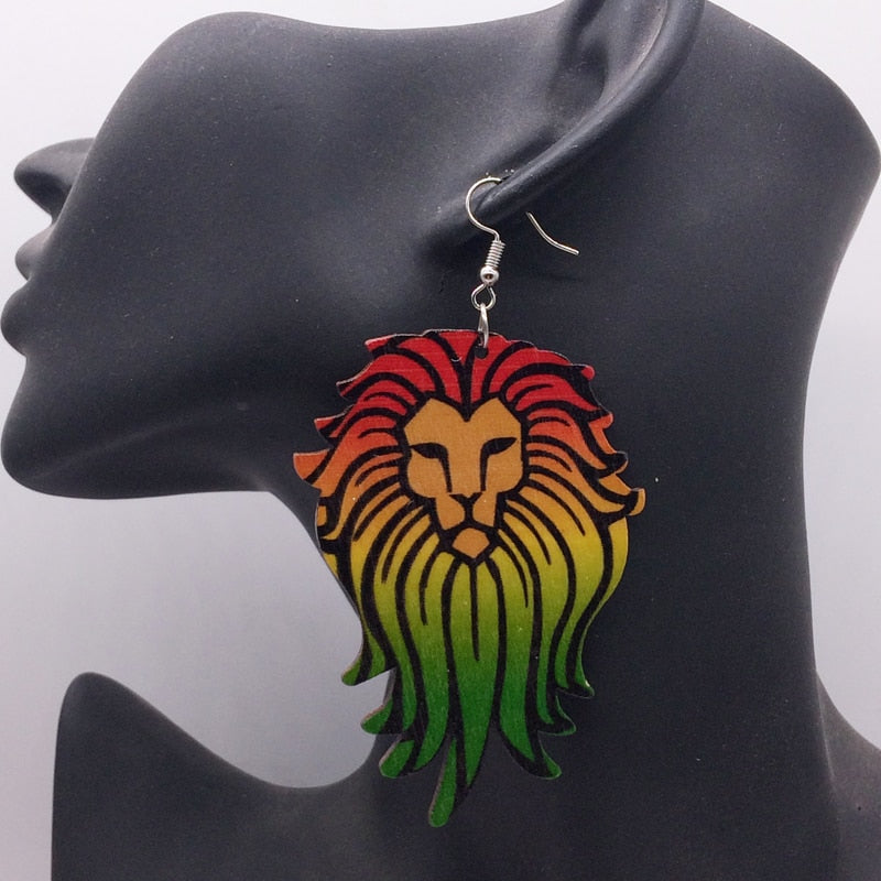 Africa Lion Wooden Earrings